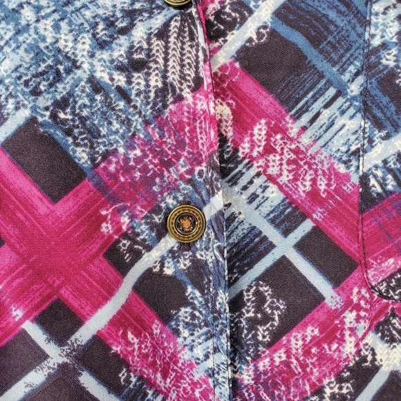 Pappagallo Vintage Abstract Tartan Print Long Sleeve Floral Button Down Shirt - Picture 10 of 16